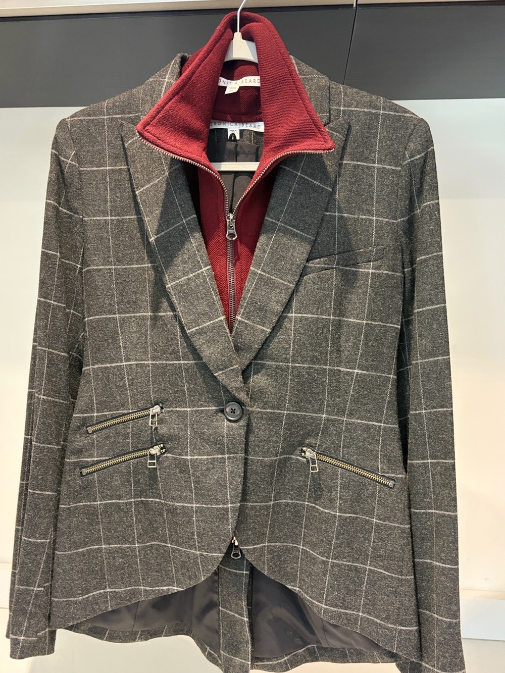 $798 VERONICA BEARD Kensington Windowpane charcoal gray Wool Dickey jacket sz 4
